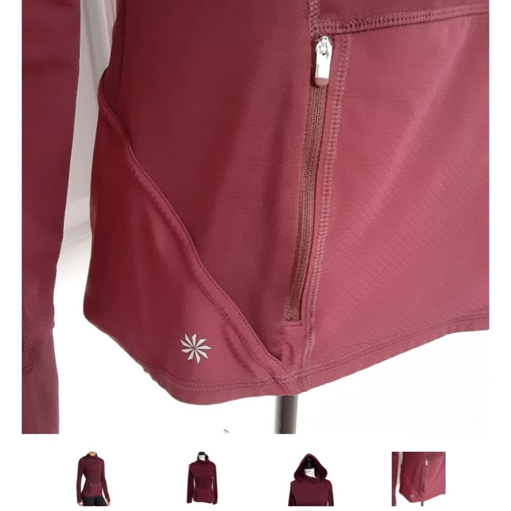 Athleta Plush Tech Hoodie Cowl Neck Long Sleeve Womens L Burgundy Thermal - Picture 2 of 7